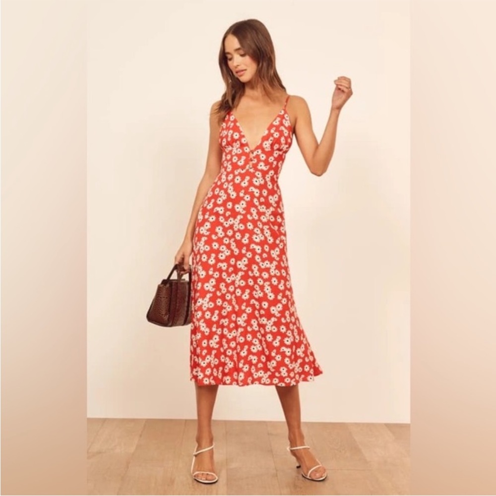 Reformation Red Floral Midi Dress